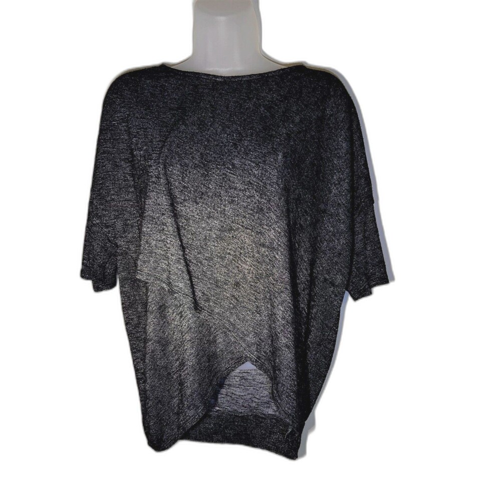 Gibson Black Semi-Sheer Heather Womens Asymmetrical Wrap Shirt Blouse Size M